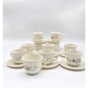 Arcopal Victoria Flat Cups And Saucers With Creamer 17-Pc Set 1970's France